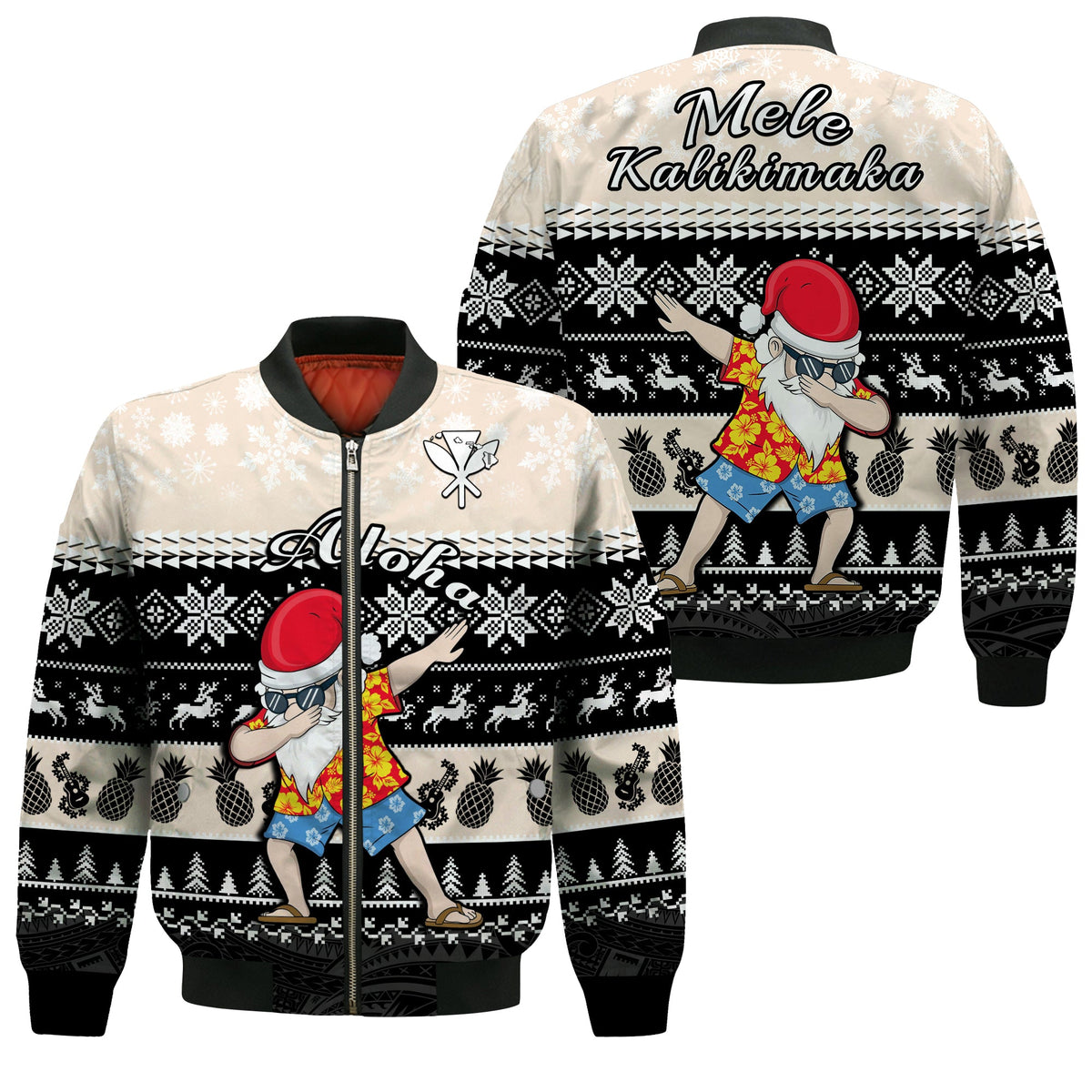 Hawaii Mele Kalikimaka Bomber Jacket Dabbing Santa Black Merry Christmas LT14 Unisex Black - Polynesian Pride