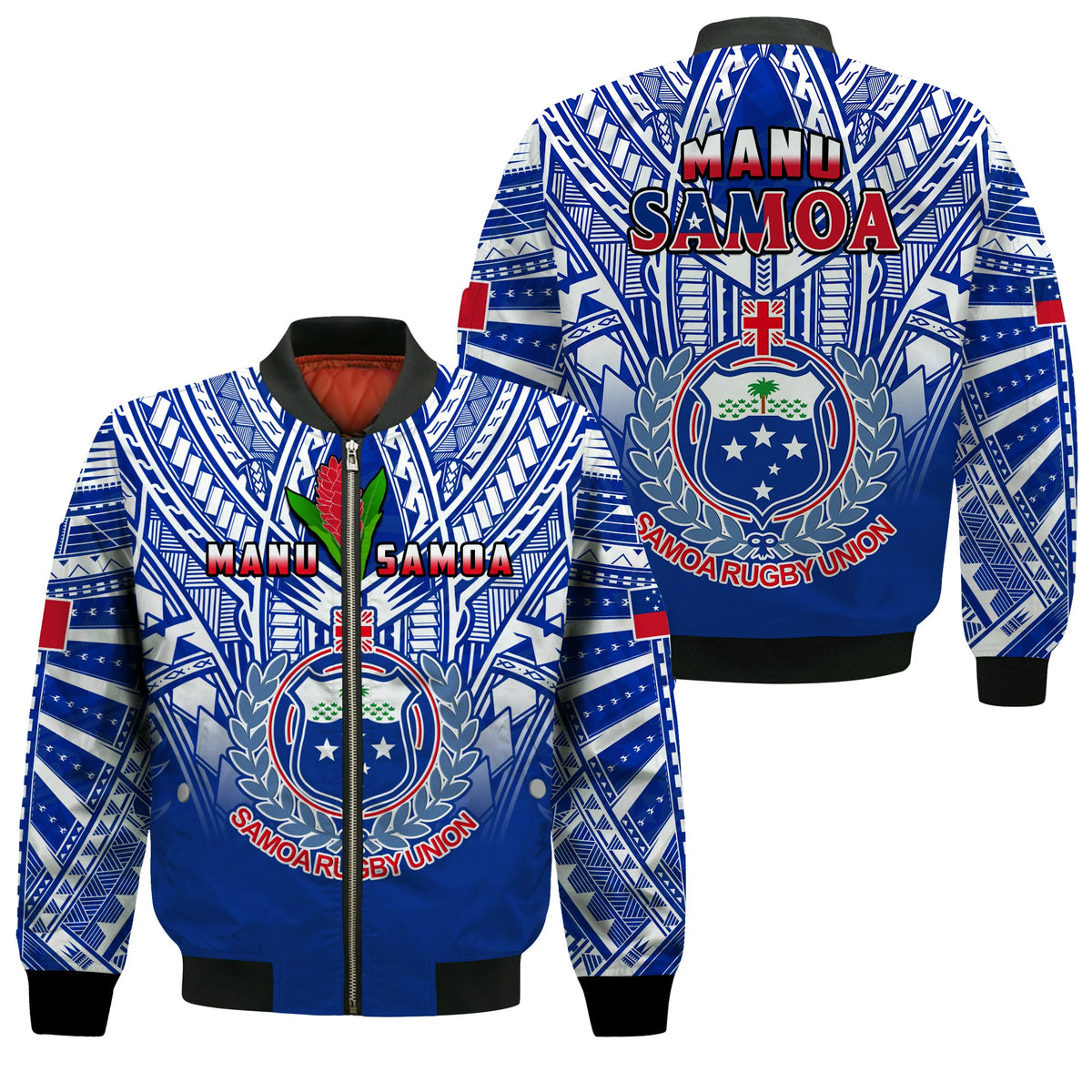 Samoa Rugby Bomber Jacket Manu Samoa 7s Ginger Blue Polynesian LT14 Unisex Blue - Polynesian Pride