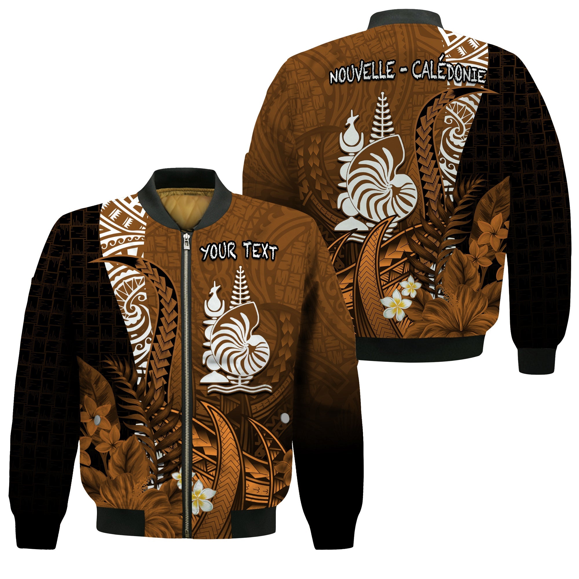 (Custom Personalised) New Caledonia Bomber Jacket Nautilus Gold Polynesian Hibiscus LT13 Unisex Gold - Polynesian Pride