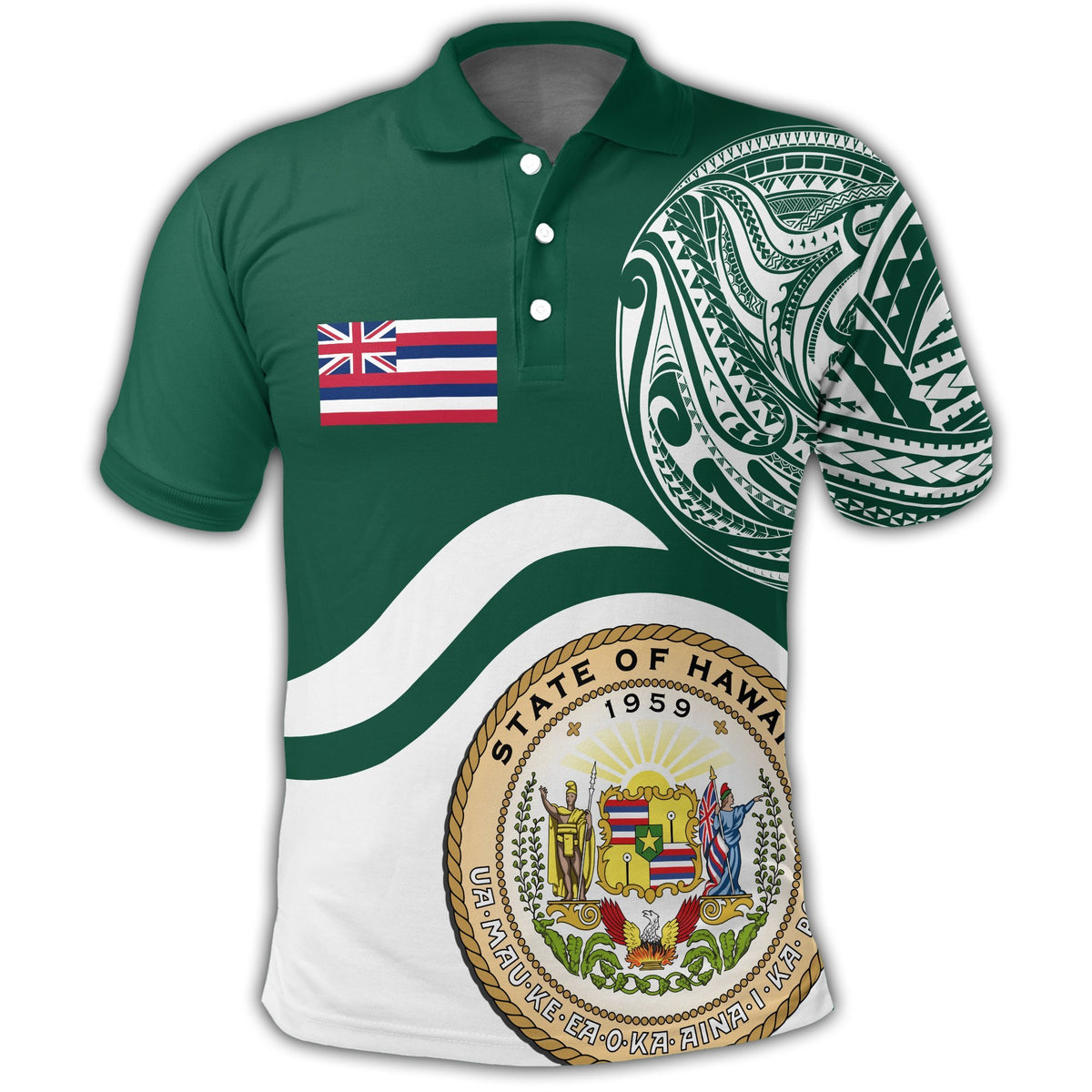 Hawaii Coat Of Arms Polo Shirt Waveshape Style - Polynesian Pride
