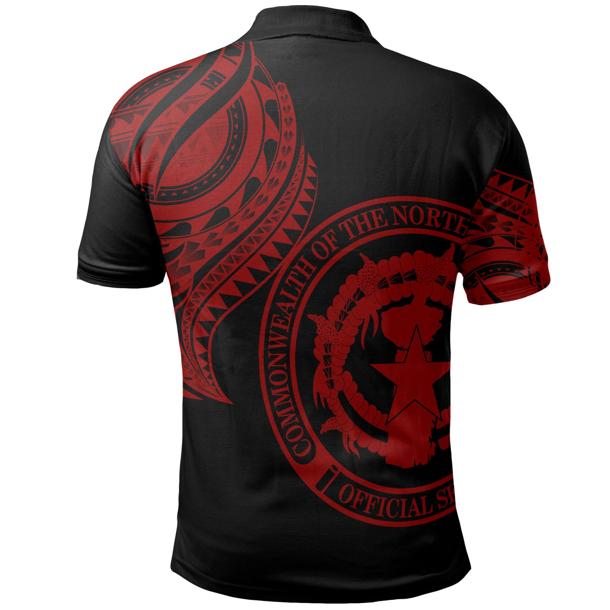 Northern Mariana Islands Polo Shirt Tatau Red Patterns With Coat Of Arms - Polynesian Pride