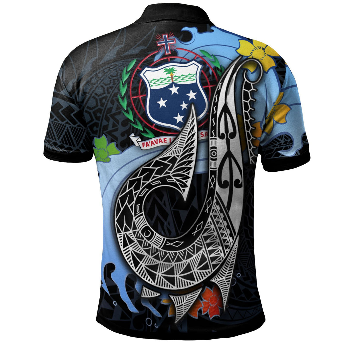 Samoa Polo Shirt Fish Hooks and Wave - Polynesian Pride