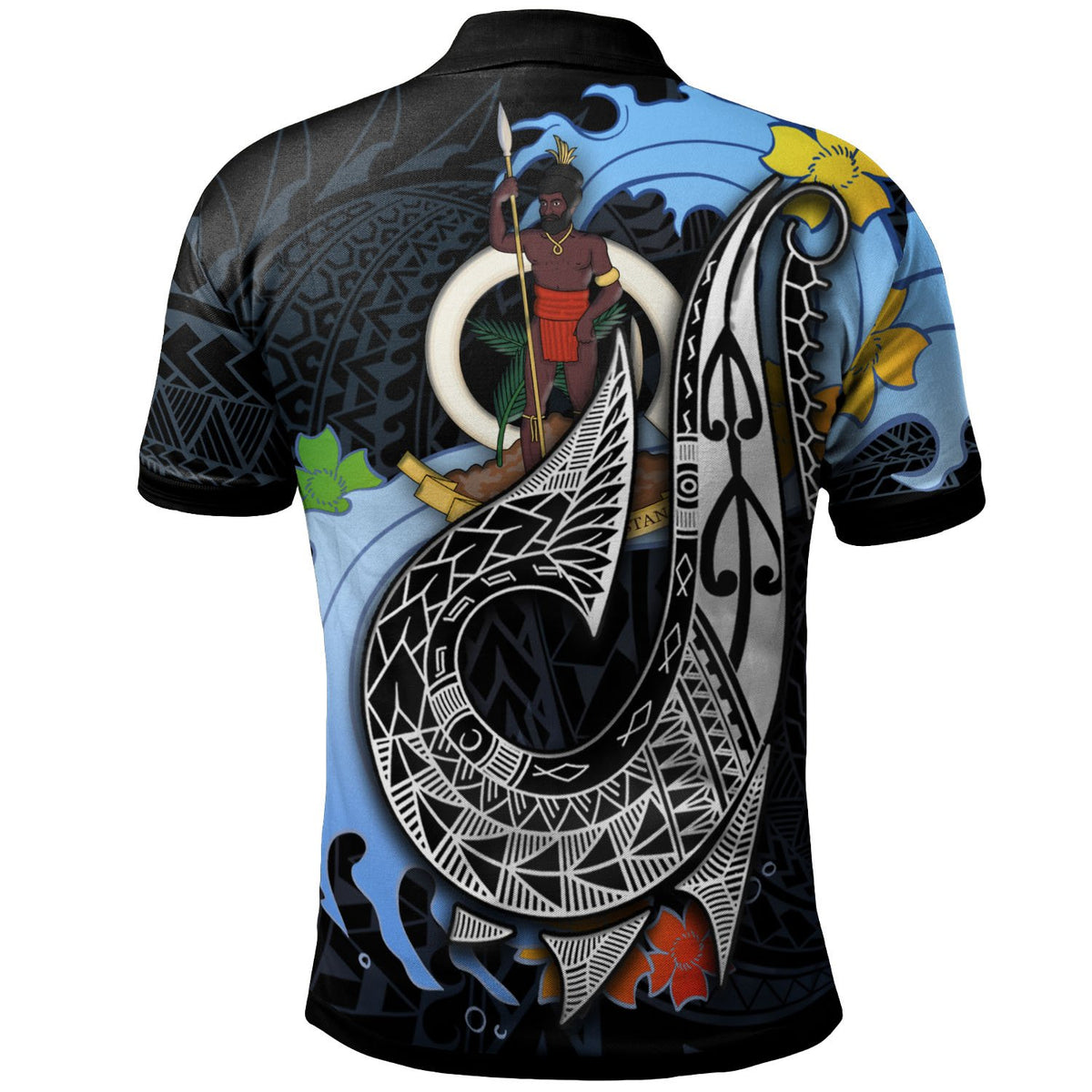Vanuatu Polo Shirt Fish Hooks and Wave - Polynesian Pride
