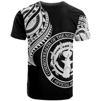 Northern Mariana Islands T Shirt Northern Mariana Islands Tatau White Patterns With Coat Of Arms - Polynesian Pride