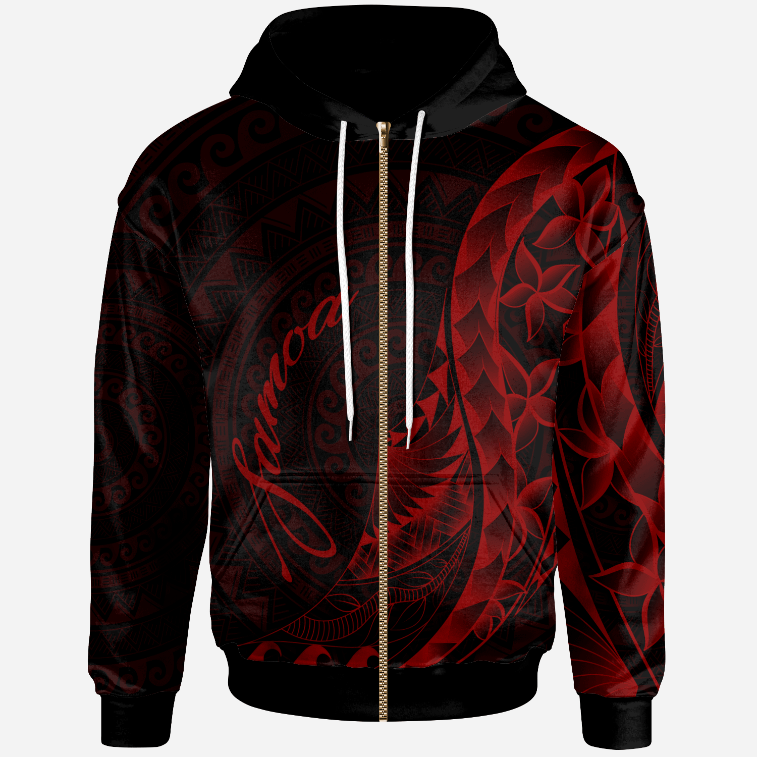 American Samoa Zip Hoodie Polynesian Pattern Style Red Color Unisex Red - Polynesian Pride