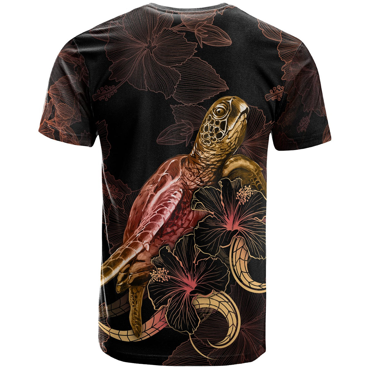 Tokelau Polynesian T Shirt Turtle With Blooming Hibiscus Gold - Polynesian Pride