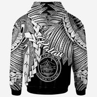 Palau Polynesian Zip up Hoodie Tribal Wave Tattoo White - Polynesian Pride