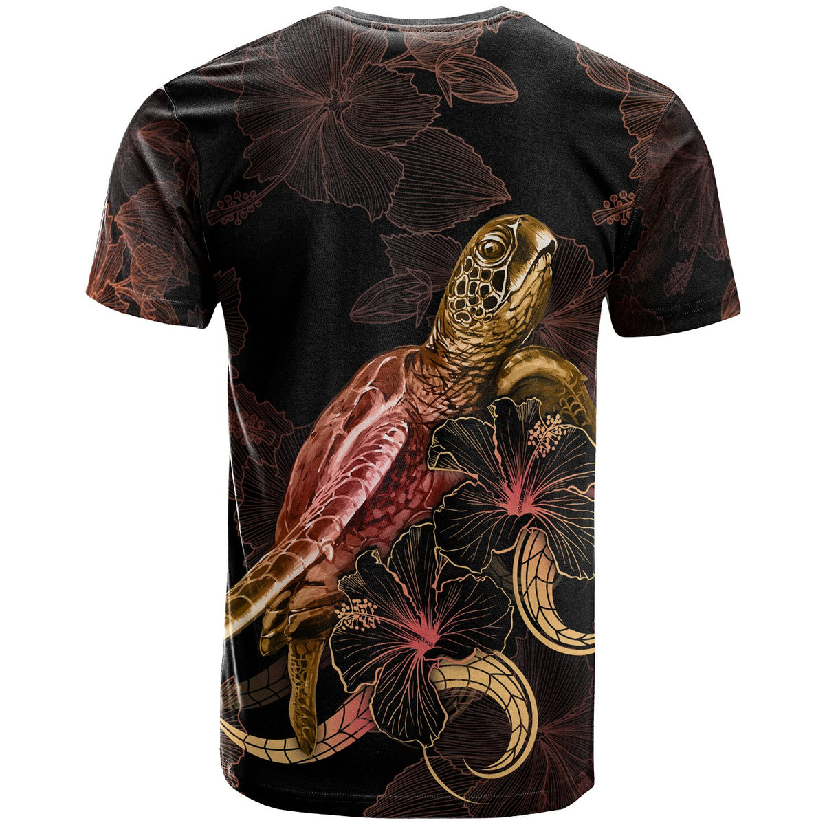 Kosrae Polynesian T shirt Turtle With Blooming Hibiscus Gold - Polynesian Pride