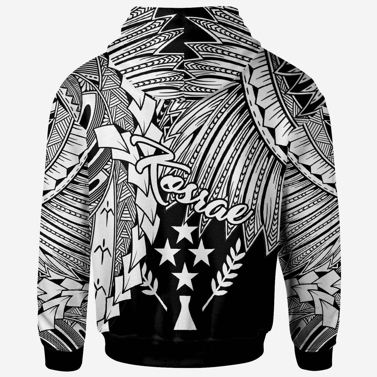 Kosrae Polynesian Hoodie Tribal Wave Tattoo White - Polynesian Pride