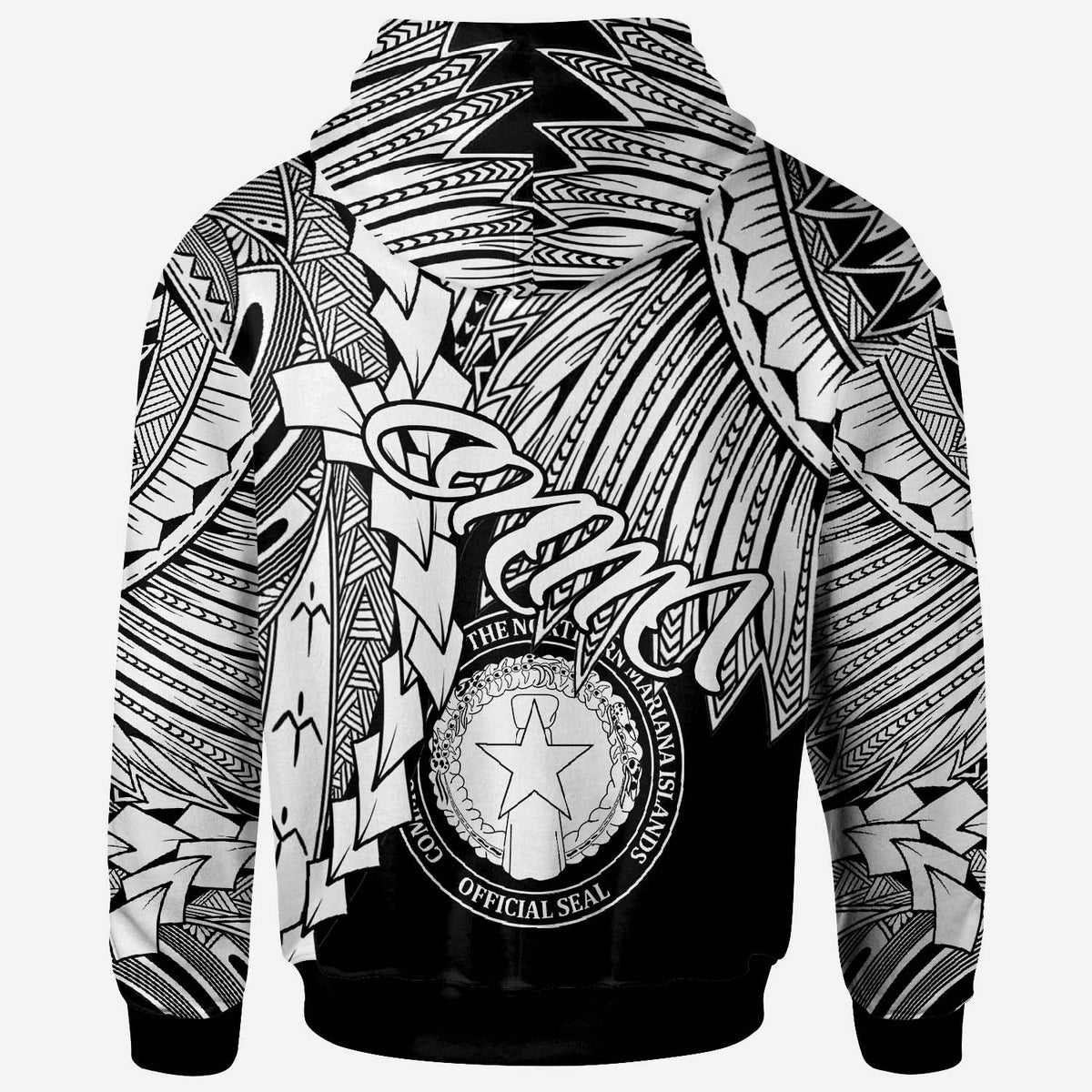 Northern Mariana Islands Polynesian Zip up Hoodie Tribal Wave Tattoo White - Polynesian Pride