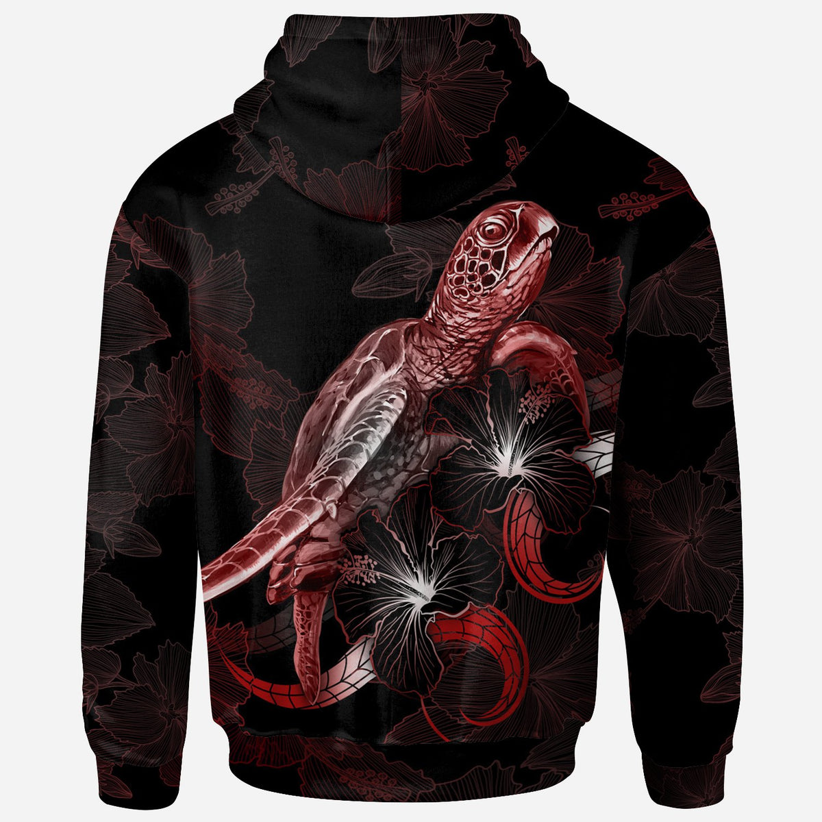 Hawaii Polynesian Zip up Hoodie Turtle With Blooming Hibiscus Red - Polynesian Pride