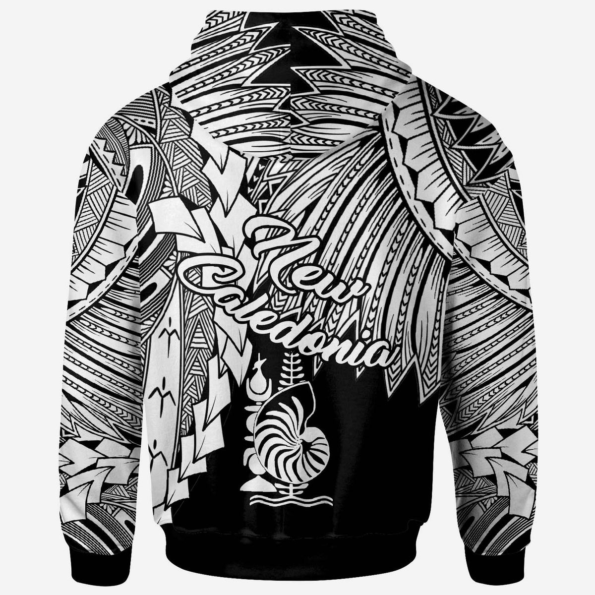 New Caledonia Polynesian Hoodie Tribal Wave Tattoo White - Polynesian Pride
