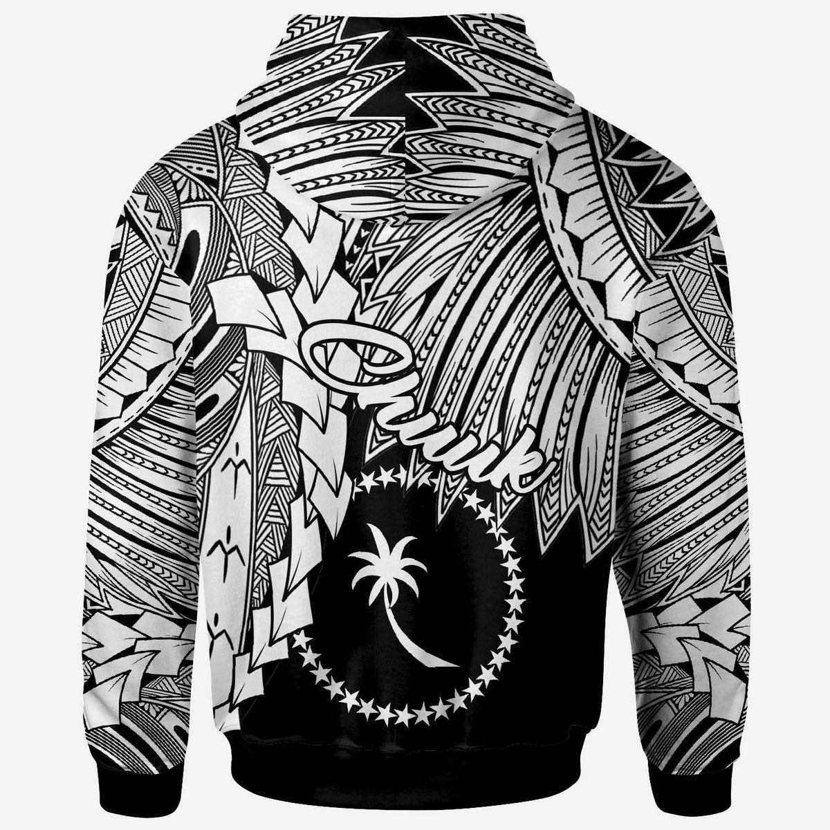 Chuuk Polynesian Custom Hoodie Tribal Wave Tattoo White - Polynesian Pride