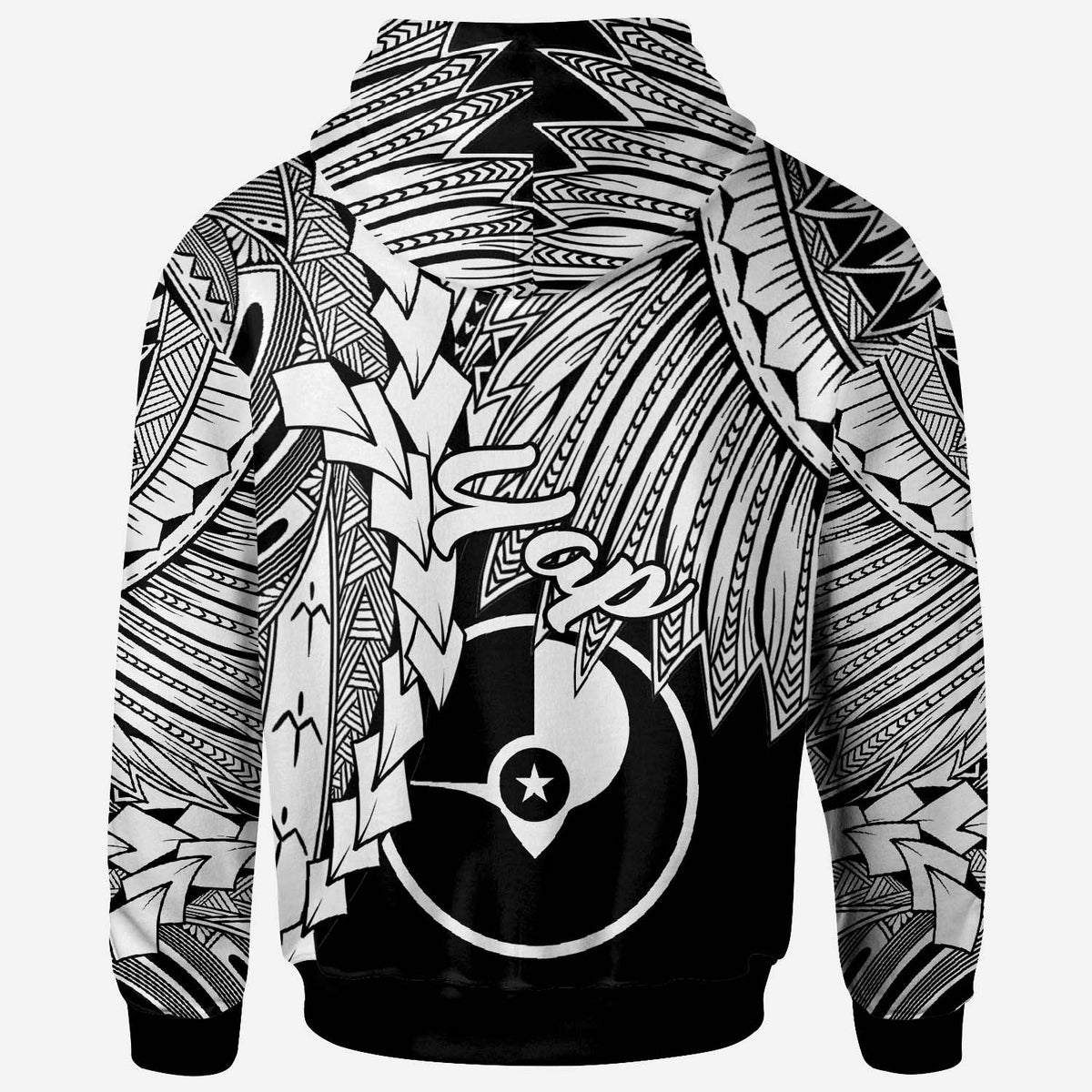 Yap Micronesian Hoodie Tribal Wave Tattoo White - Polynesian Pride