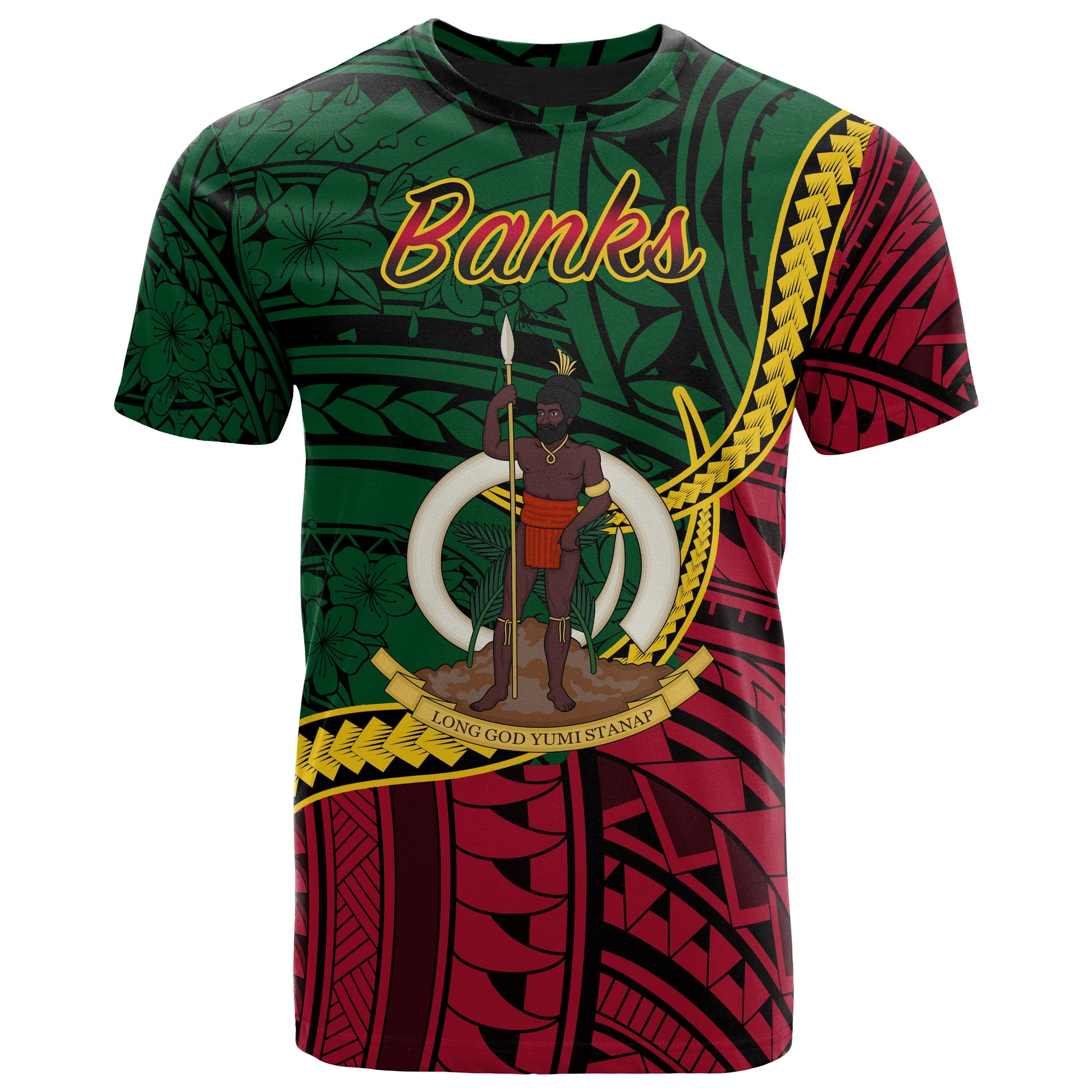 Vanuatu T Shirt Banks Seal of Vanuatu Polynesian Patterns Unisex Green - Polynesian Pride