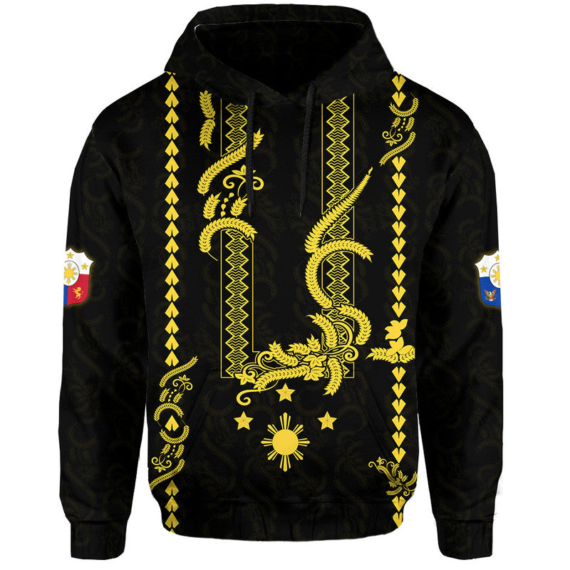 Custom Philippines Hoodie Pechera With Side Barong Patterns LT9 Hoodie Black - Polynesian Pride