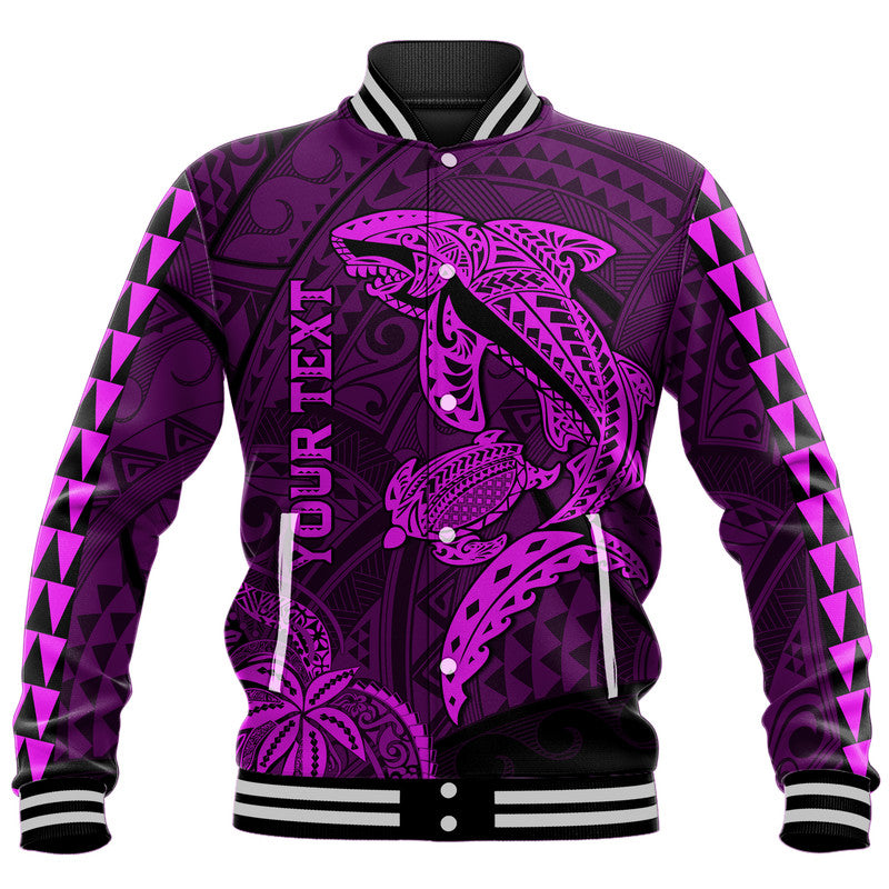 (Custom Personalised) Hawaii Baseball Jacket Shark and Turtle Mix Kakau Purple LT9 Unisex Purple - Polynesian Pride