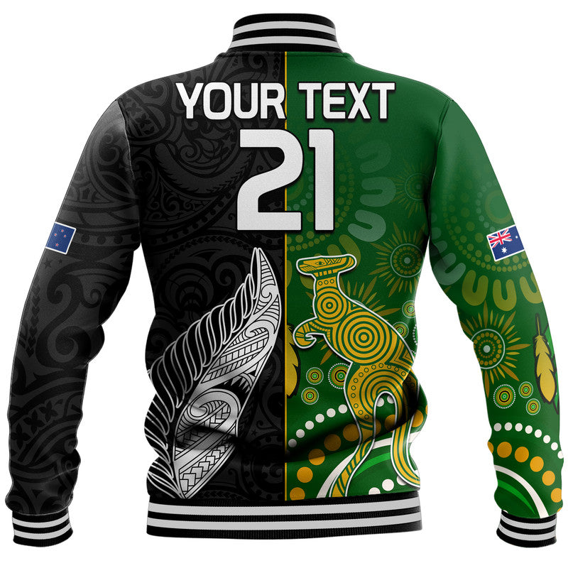 (Custom Personalised) Aotearoa Rugby All Black Combine Australia Wallabies Baseball Jacket Aboriginal Kangaroo And Maori Fern LT9 - Polynesian Pride