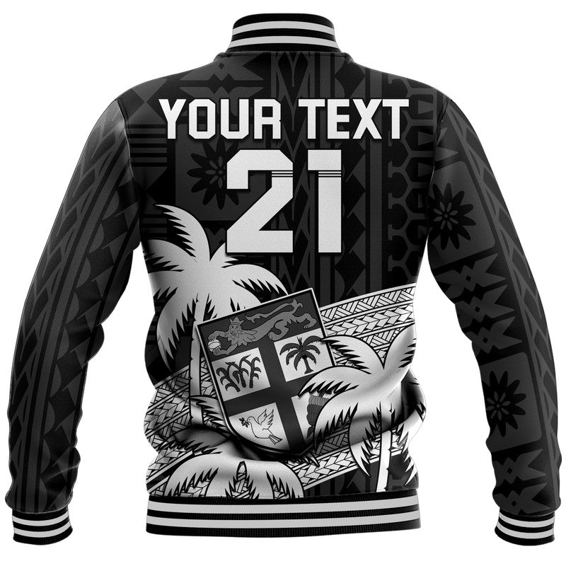 (Custom Text And Number) Fiji Rugby Sevens Baseball Jacket Tapa Palm Tree and Fijian Coat of Arms LT9 - Polynesian Pride