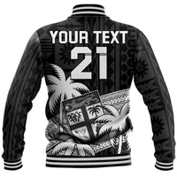 (Custom Text And Number) Fiji Rugby Sevens Baseball Jacket Tapa Palm Tree and Fijian Coat of Arms LT9 - Polynesian Pride