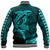 (Custom Personalised) Hawaii Baseball Jacket Shark and Turtle Mix Kakau Turquoise LT9 - Polynesian Pride