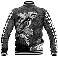 (Custom Personalised) Hawaii Baseball Jacket Shark and Turtle Mix Kakau LT9 - Polynesian Pride