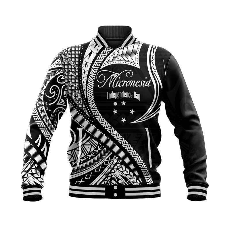 (Custom Personalised) Federated States of Micronesia Independence Day Baseball Jacket Black Polynesian Wave Style LT9 Unisex Black - Polynesian Pride