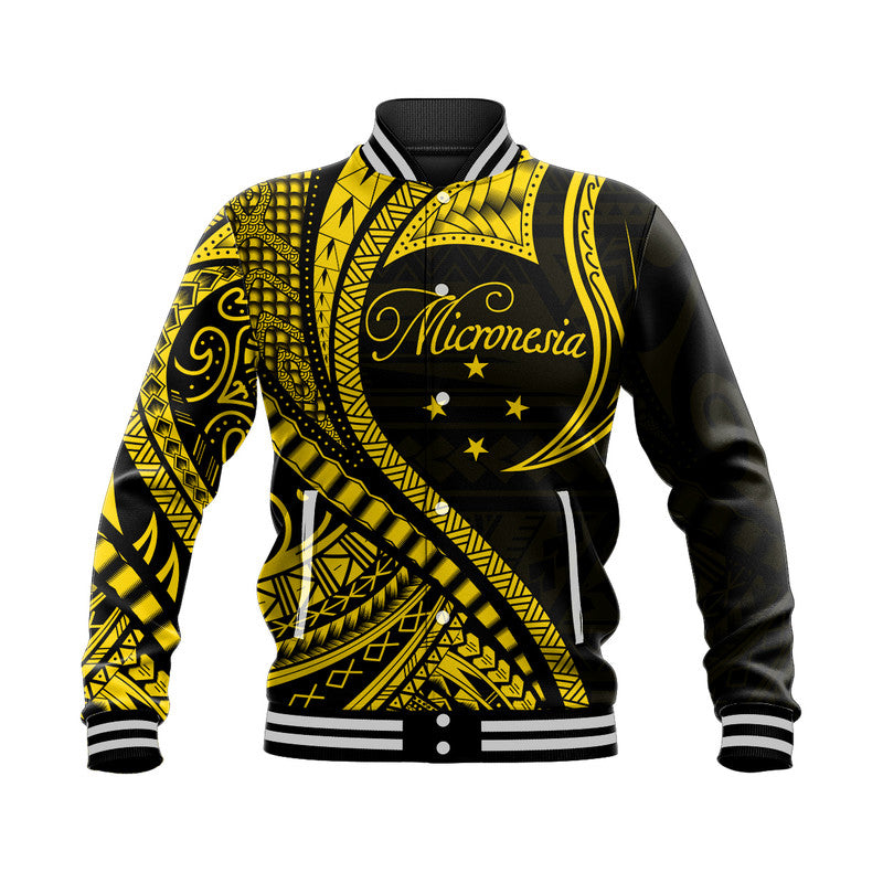 (Custom Personalised) Federated States of Micronesia Baseball Jacket Gold Polynesian Wave Style LT9 Unisex Gold - Polynesian Pride