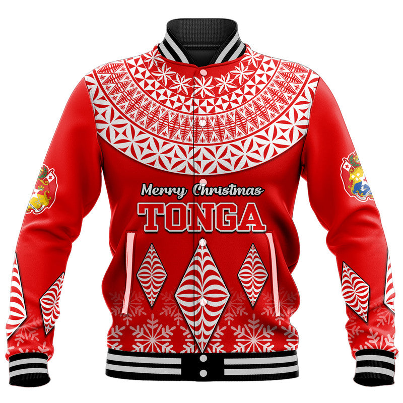 (Custom Personalised) Tonga Kupesi Ngatu Merry Christmas Baseball Jacket LT9 Unisex Red - Polynesian Pride