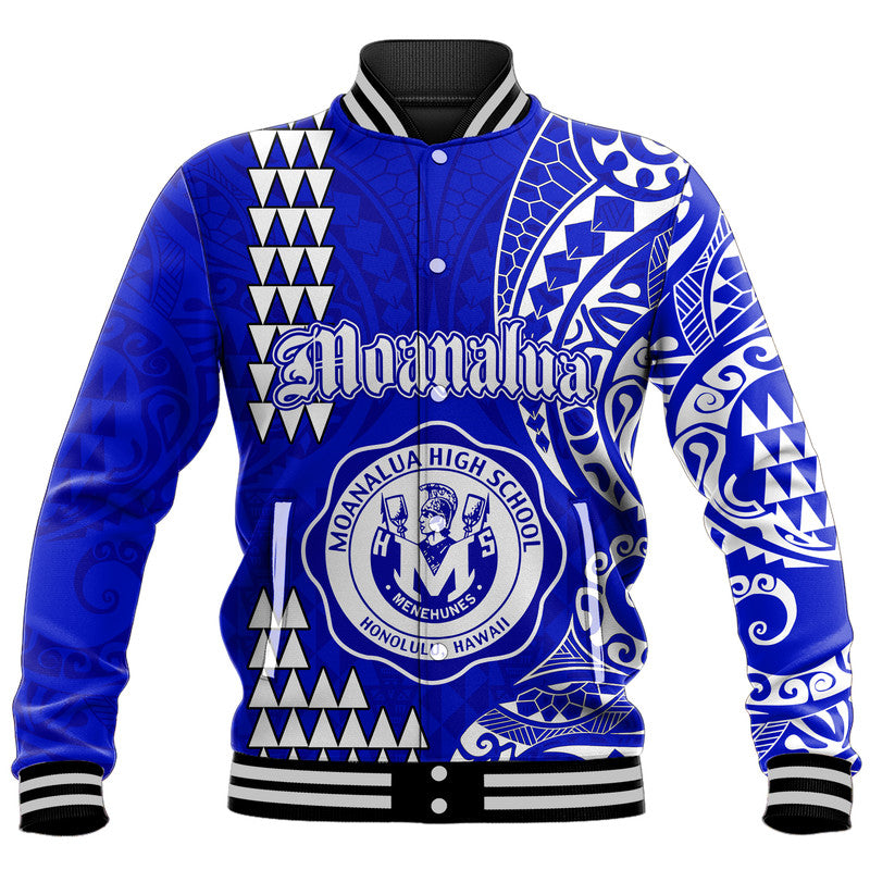 Hawaii Moanalua High School Baseball Jacket Tribal Kakau LT9 Unisex Blue - Polynesian Pride