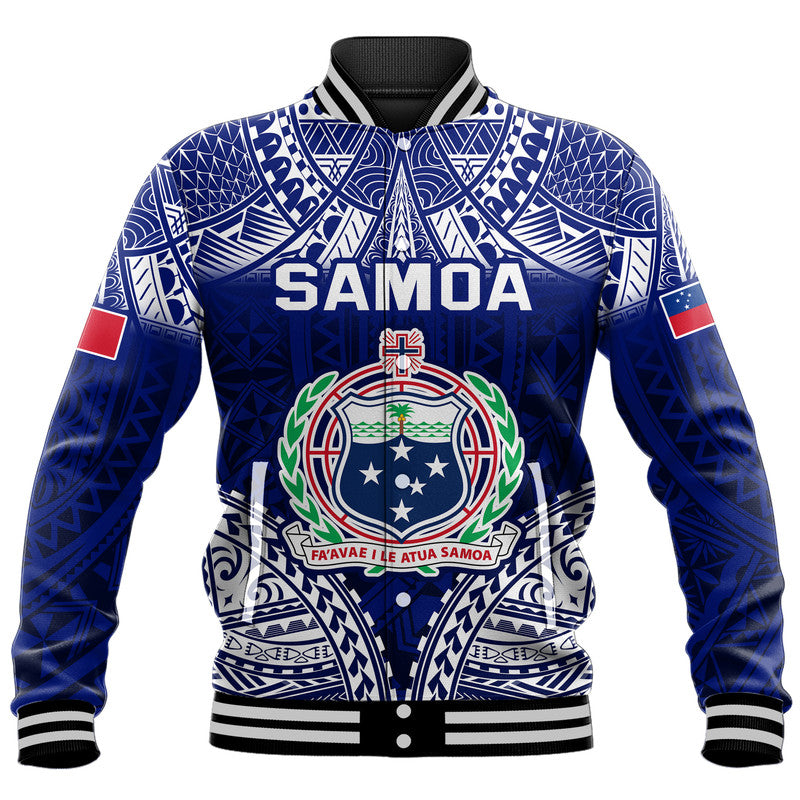 (Custom Personalised) Samoa Coat Of Arms Baseball Jacket Polynesian Pattern LT9 Unisex Blue - Polynesian Pride