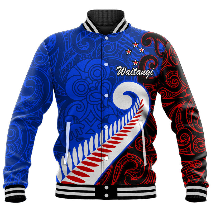 Waitangi Day Baseball Jacket Aotearoa Hei Tiki Silver Fern LT9 Unisex Blue - Polynesian Pride