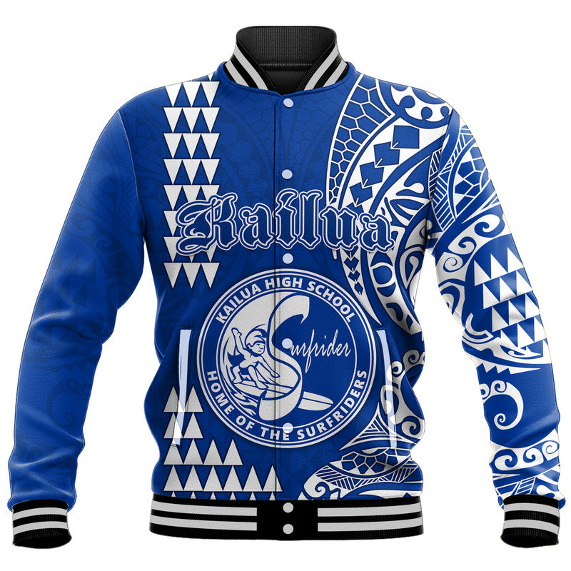 Hawaii Kailua High School Baseball Jacket Tribal Kakau LT9 Unisex Blue - Polynesian Pride