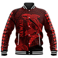 Hawaii Baseball Jacket Shark and Turtle Mix Kakau Red LT9 Unisex Red - Polynesian Pride