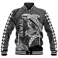 Hawaii Baseball Jacket Shark and Turtle Mix Kakau LT9 Unisex Black - Polynesian Pride