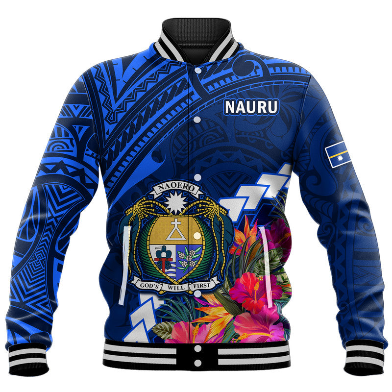 (Custom Personalised) Nauru Coat of Arms Baseball Jacket Polynesian Tropical LT9 Unisex Blue - Polynesian Pride