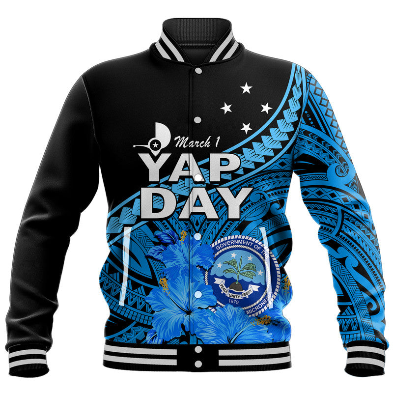 (Custom Personalised) Yap State Day Baseball Jacket Yap Flag and FSM Seal LT9 Unisex Blue - Polynesian Pride
