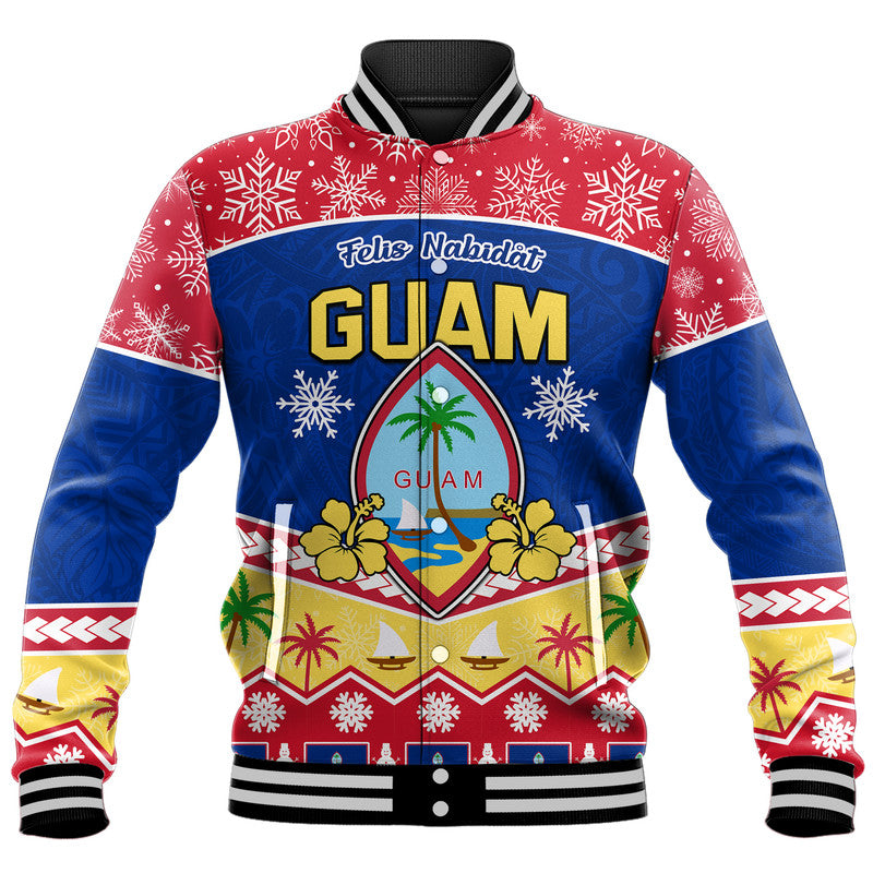 (Custom Personalised) Guam Tribal Polynesian Christmas Vibe Baseball Jacket LT9 Unisex Blue - Polynesian Pride