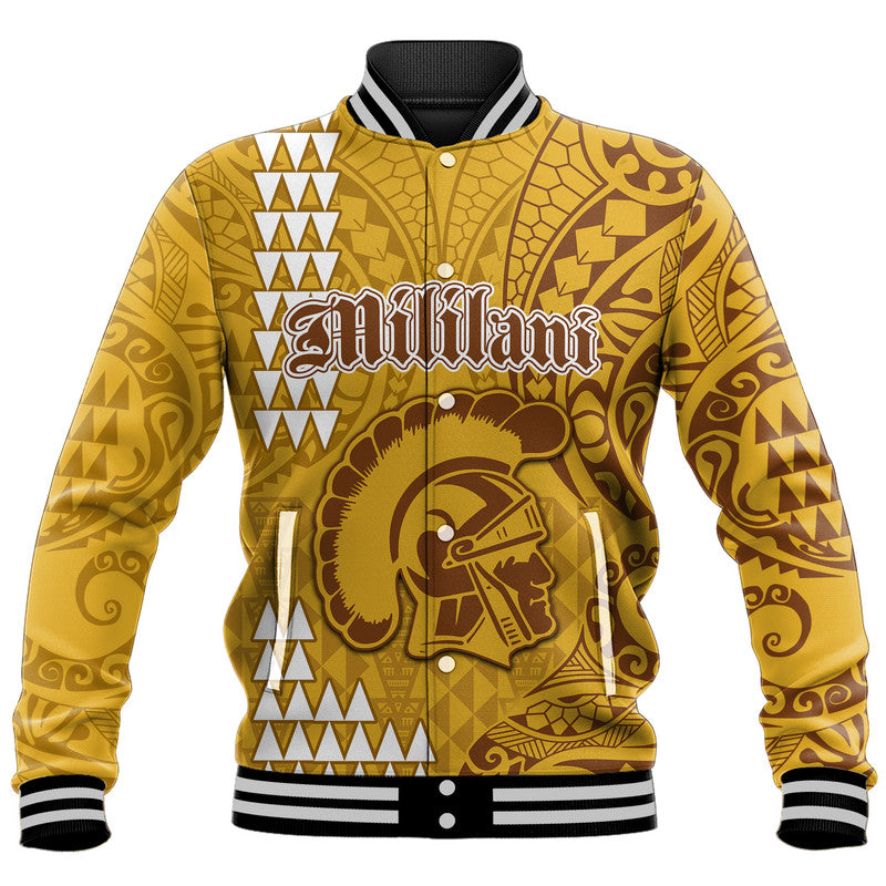 (Custom Personalised) Hawaii Mililani High School Baseball Jacket Tribal Kakau LT9 Unisex Yellow - Polynesian Pride