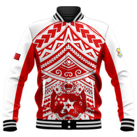 (Custom Text And Number) Tonga Rugby Sevens Baseball Jacket Coat of Arms Tribal Polynesian Pattern LT9 Unisex Red - Polynesian Pride