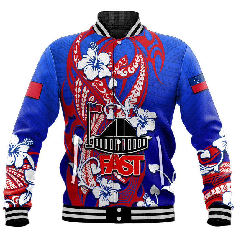 Special Samoa FAST Party Baseball Jacket Tribal Samoan Hibiscus Design LT9 Unisex Blue - Polynesian Pride