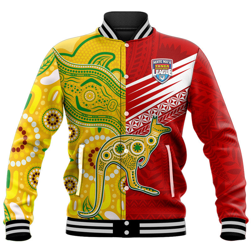 (Custom Personalised) Australia Kangaroos and Mate Maa Tonga Baseball Jacket LT9 Unisex Red - Polynesian Pride