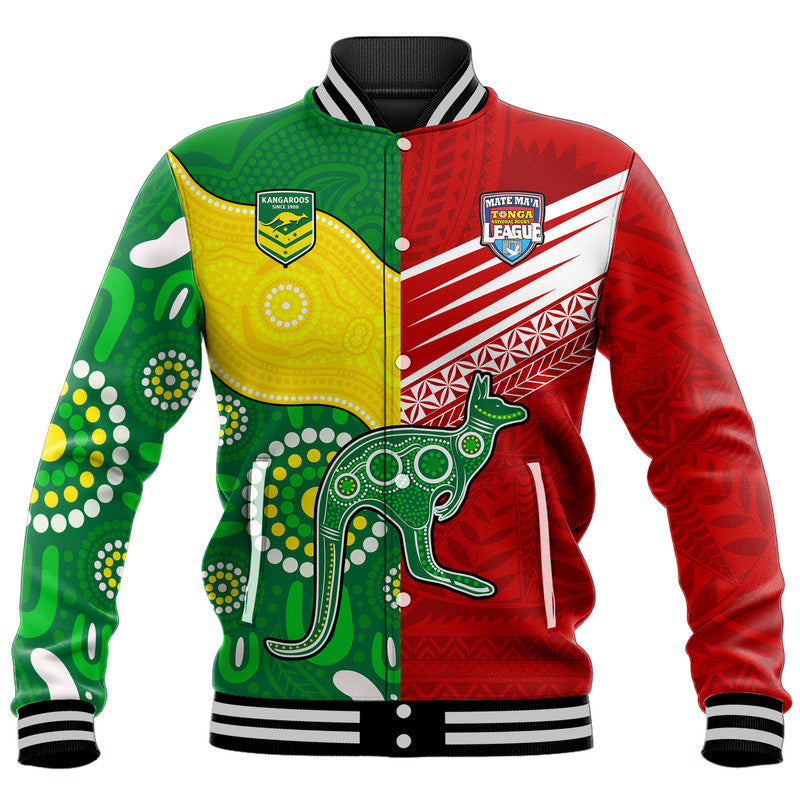 (Custom Personalised) Australia Kangaroos and Mate Maa Tonga Baseball Jacket No2 LT9 Unisex Red - Polynesian Pride