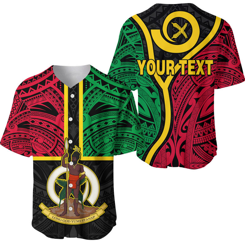 (Custom Personalised) Vanuatu Baseball Jersey Tribal Vanuatu Coat Of Arms Flag Style LT9 Black - Polynesian Pride