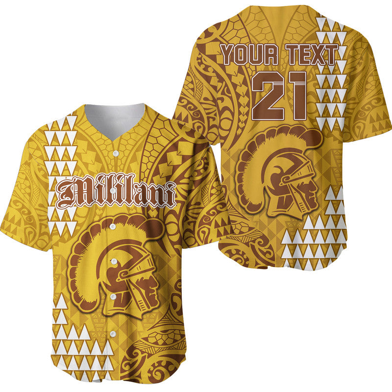 (Custom Personalised) Hawaii Mililani High School Baseball Jersey Tribal Kakau LT9 Yellow - Polynesian Pride