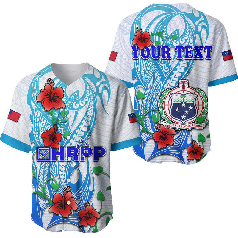 (Custom Personalised) Special Samoa HRPP Party Baseball Jersey Tribal Samoan Hibiscus Design LT9 Blue - Polynesian Pride