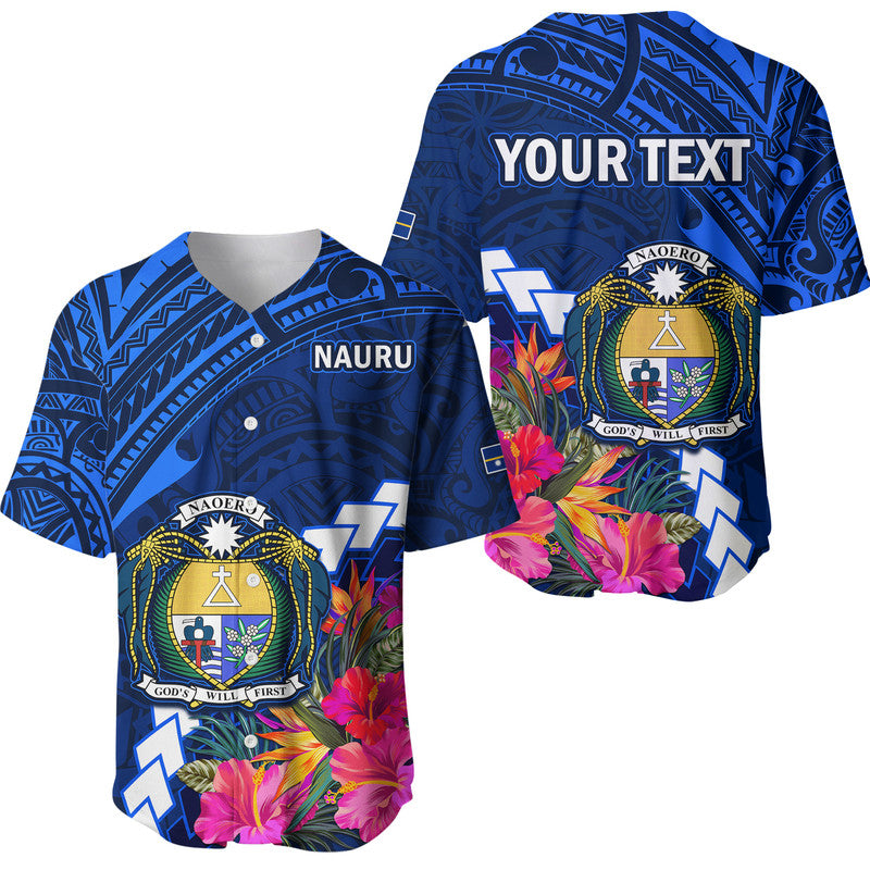 (Custom Personalised) Nauru Coat of Arms Baseball Jersey Polynesian Tropical LT9 Blue - Polynesian Pride