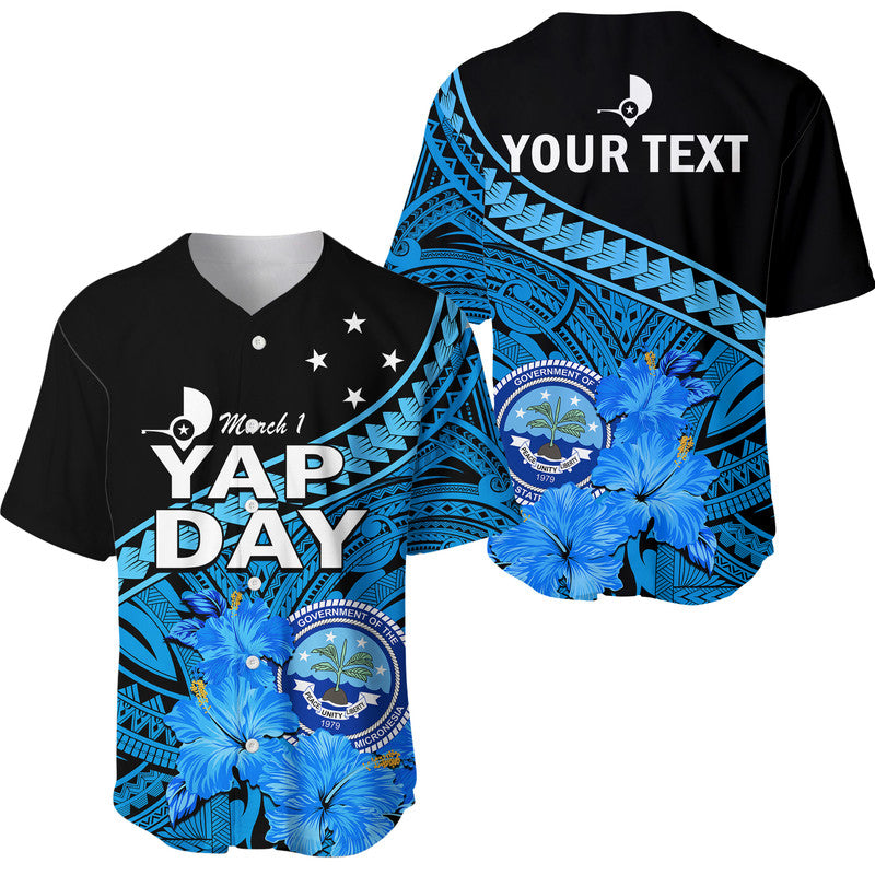 (Custom Personalised) Yap State Day Baseball Jersey Yap Flag and FSM Seal LT9 Blue - Polynesian Pride