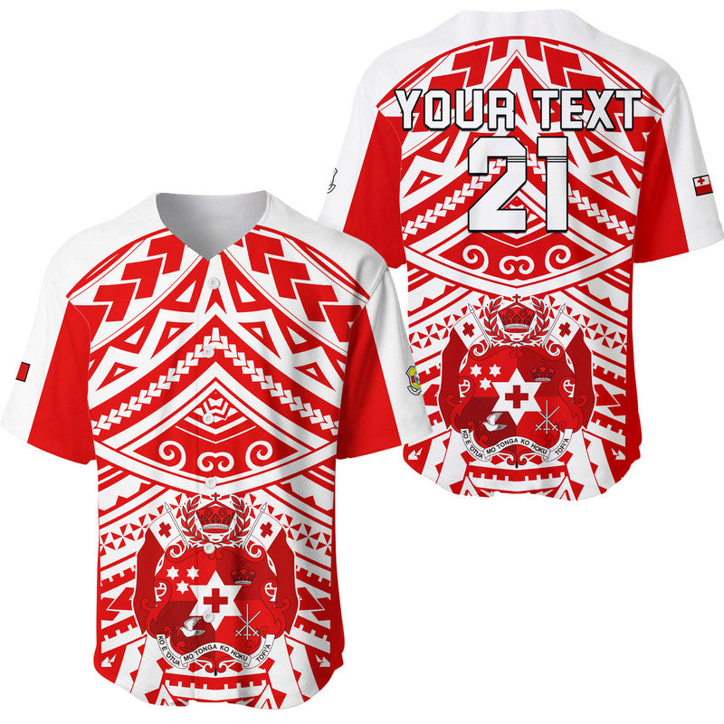 (Custom Text And Number) Tonga Rugby Sevens Baseball Jersey Coat of Arms Tribal Polynesian Pattern LT9 Red - Polynesian Pride