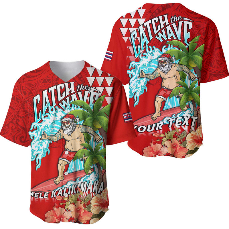 (Custom Personalised) Hawaii Mele Kalikimaka Baseball Jersey Santa Claus Surfing Xmas Time LT9 Red - Polynesian Pride